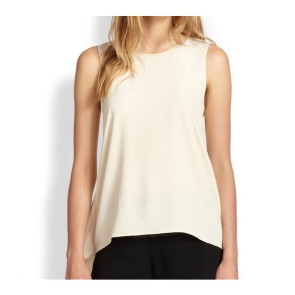 Rag & Bone Cream Split Back Sleeveless Crepe Top Semi-Sheer Tunic Size Large